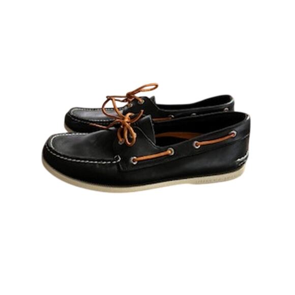 Sperry Men\'s 11.5M Black Top-Sider Boat Shoes w/Orange Laces main image 6